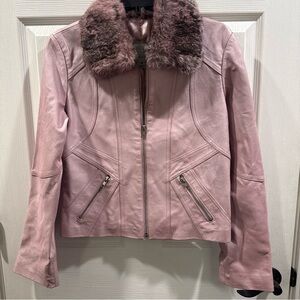 Wilsons Leather Pink Jacket with Rabbit Fur Collar